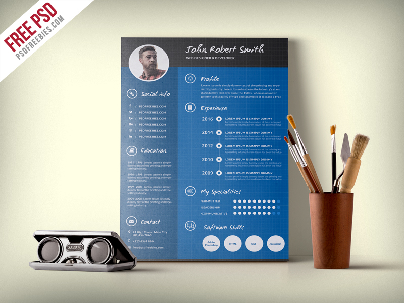 Free Creative And Professional Resume CV PSD Template