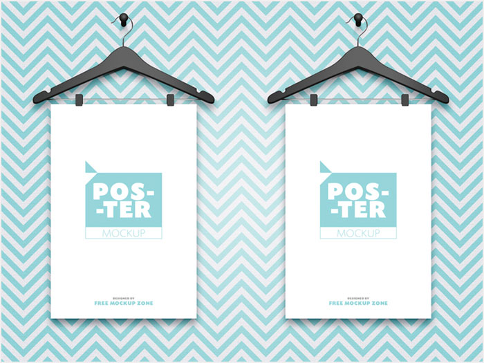 Free-2-Posters-Hanging-on-Hangers-Mockup