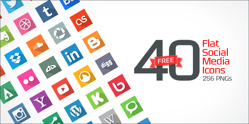 40 Flat Social Media Icons (Psd)