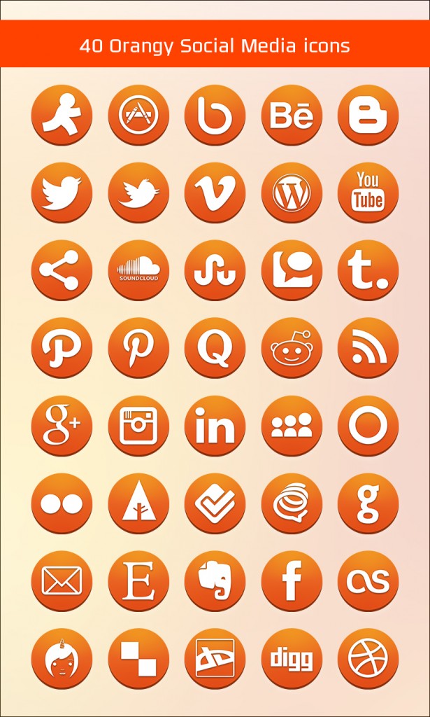 40 Free Orangy Social Media Icons (PNGs & Psd File)