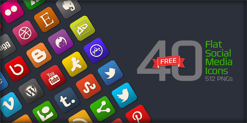 40 Free Flat Social Media Icons (PNGs & Psd File)