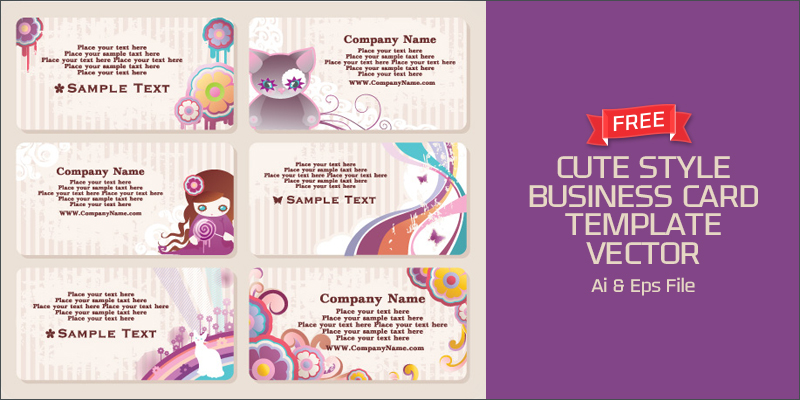 Free Cute Style Business Card Template Vector (Ai & Eps)