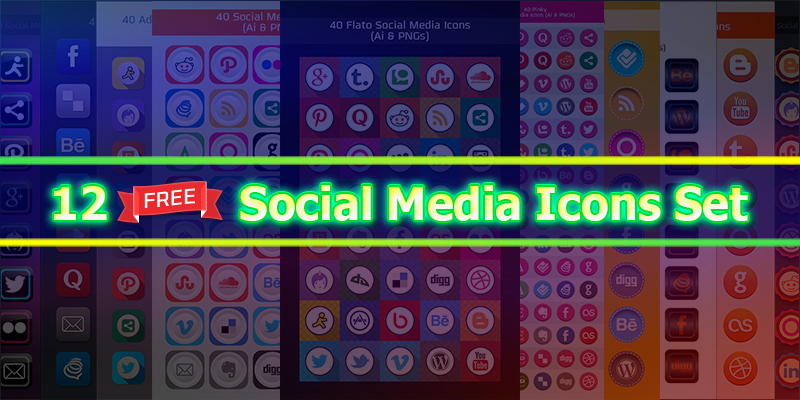 12 Free Social Media Icons Set (Ai, Psd, Pngs)