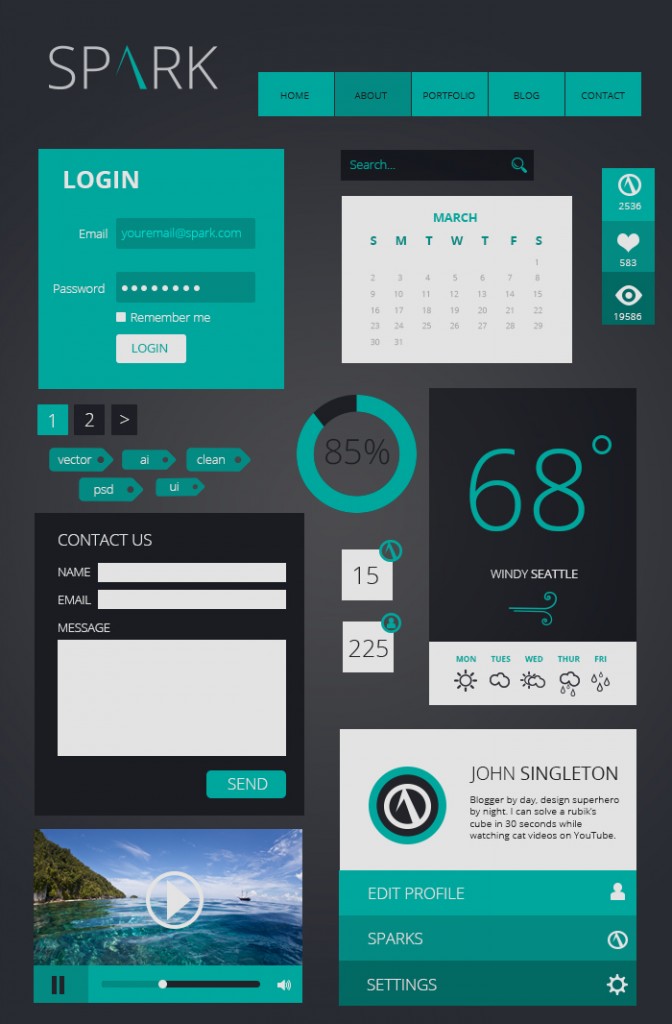 Free Spark Flat UI Kit