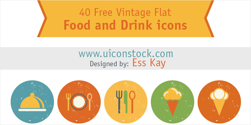 40 Vintage Flat Food and Drinks Icons
