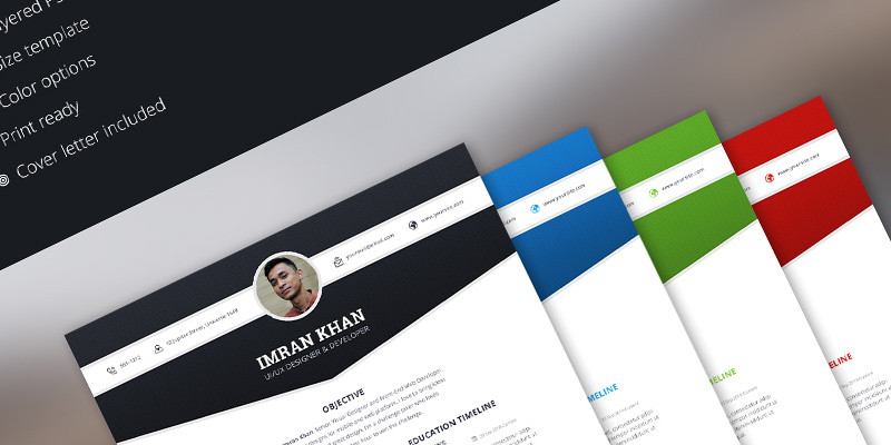 Free Psd Resume Template in Four Colors