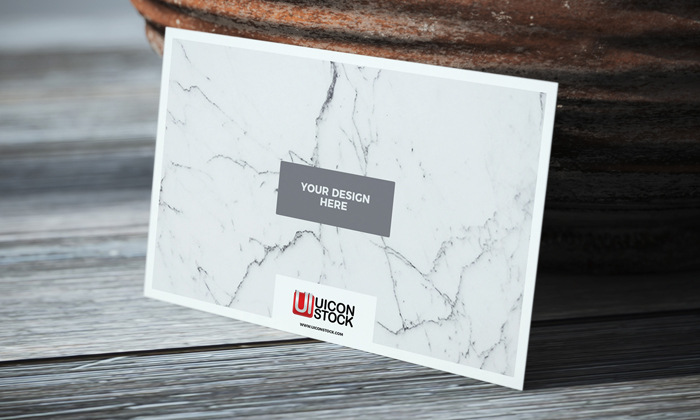 Free Texture Paper Business Card on Wooden Table Mockup