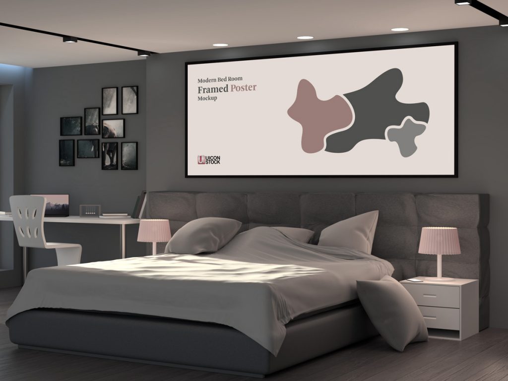 Free-Modern-Bed-Room-Framed-Poster-Mockup