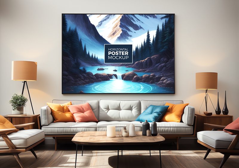 Free Elegant Living Room Horizontal Poster Mockup