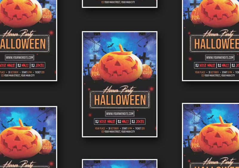 Modern Pumpkin Halloween Party Flyer Design Template